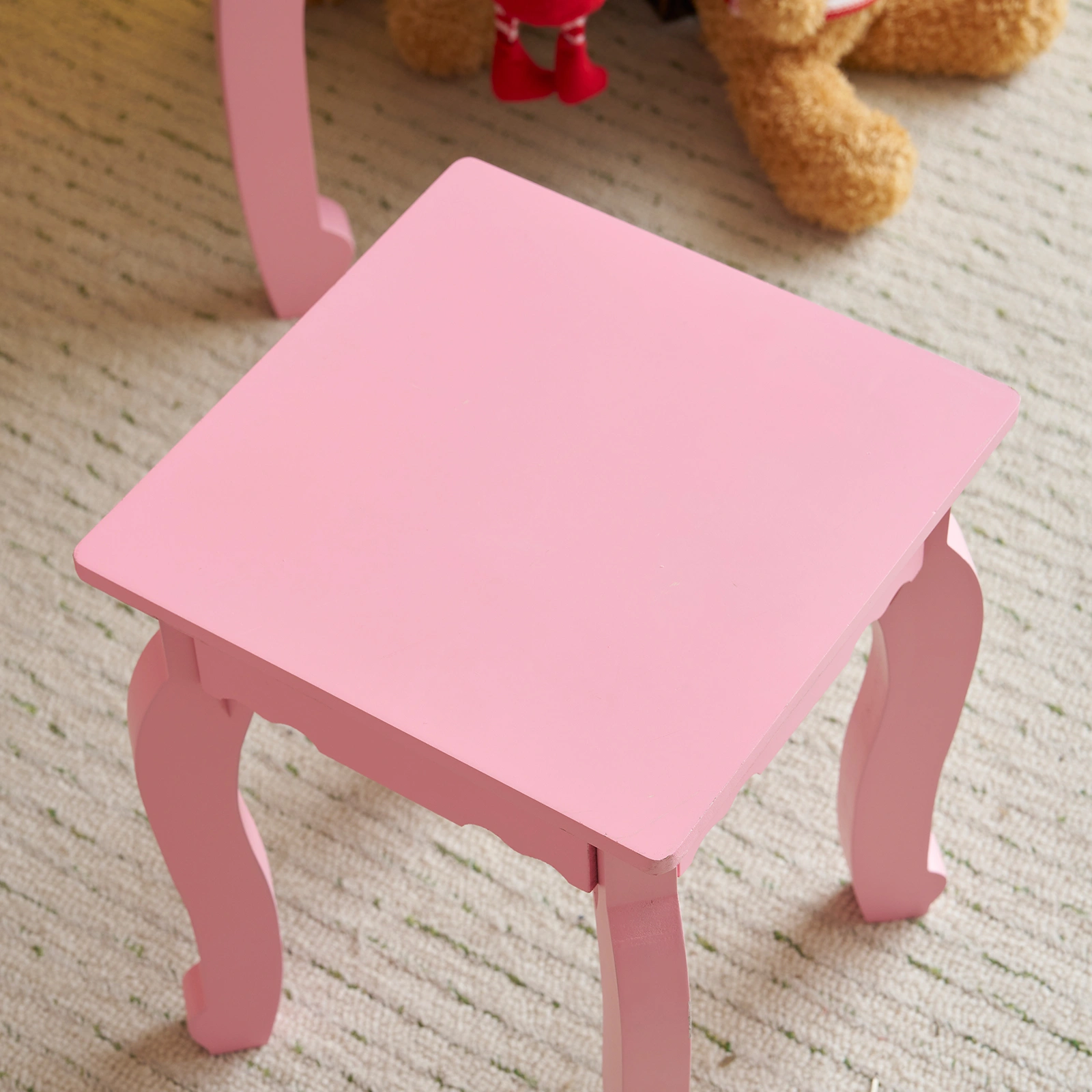 Kids Vanity Set with Mirror and Lights and Stool, 5 Storage Drawers, Pretend Play Princess Makeup Desk Dressing Table and Stool Set for Little Girls Age 3+, Macaroon Pink view 16