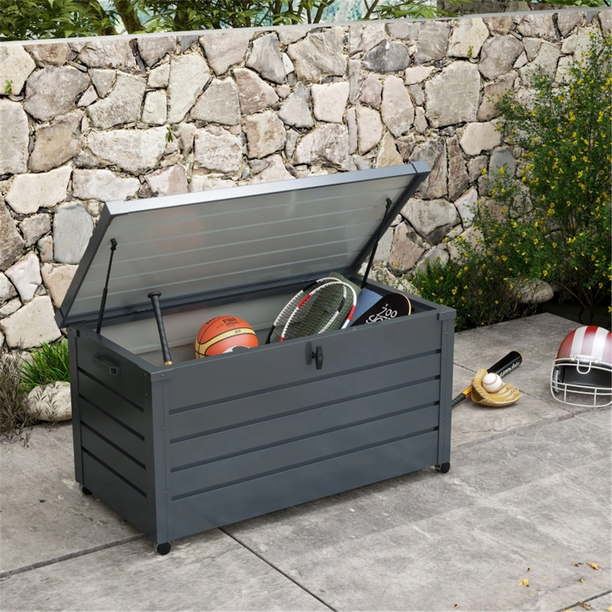 Garden Storage Box, Outdoor Waterproof Resin Deck Box for Patio Toys & Accessories