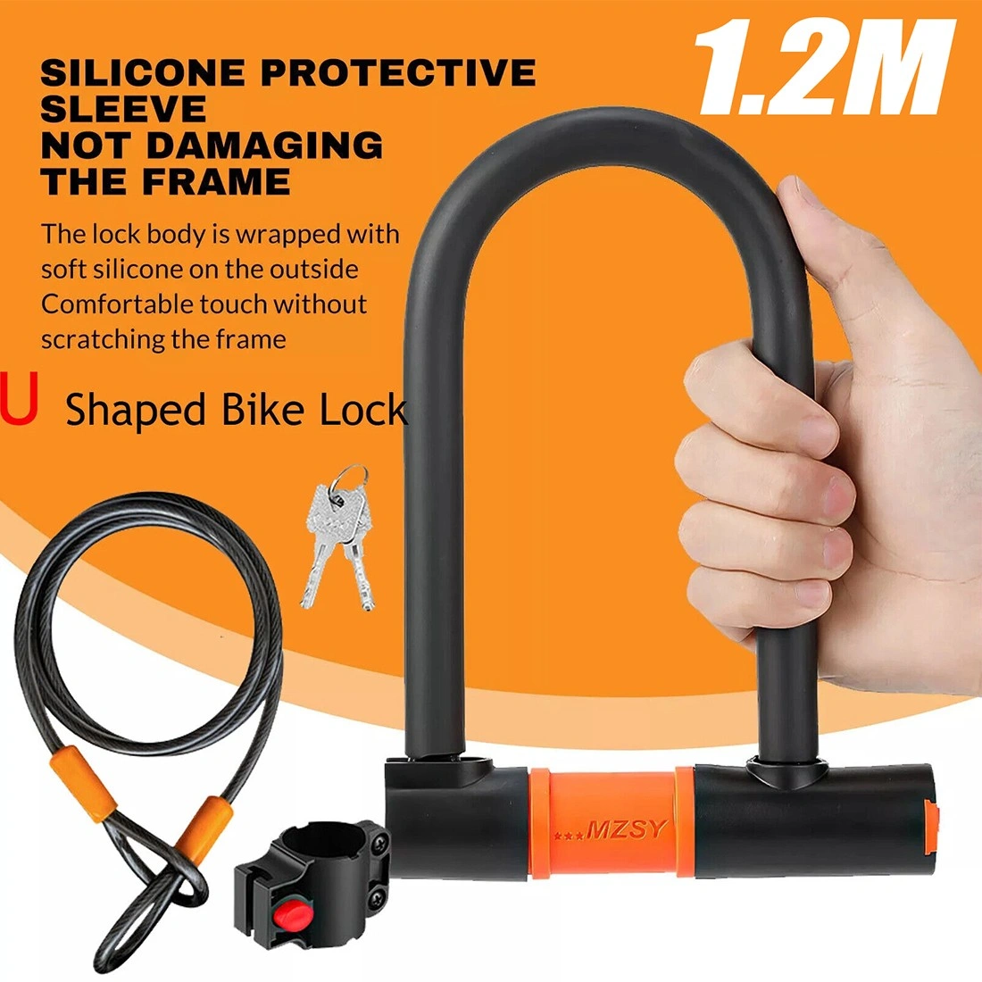 Heavy Duty U-Shaped Bike Lock Cable with 2 Keys & Wall Bracket for Bicycle Security view 2