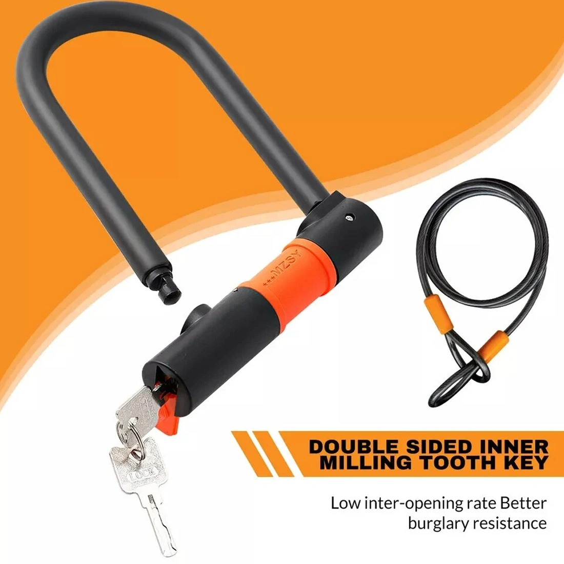 Heavy Duty U-Shaped Bike Lock Cable with 2 Keys & Wall Bracket for Bicycle Security view 5