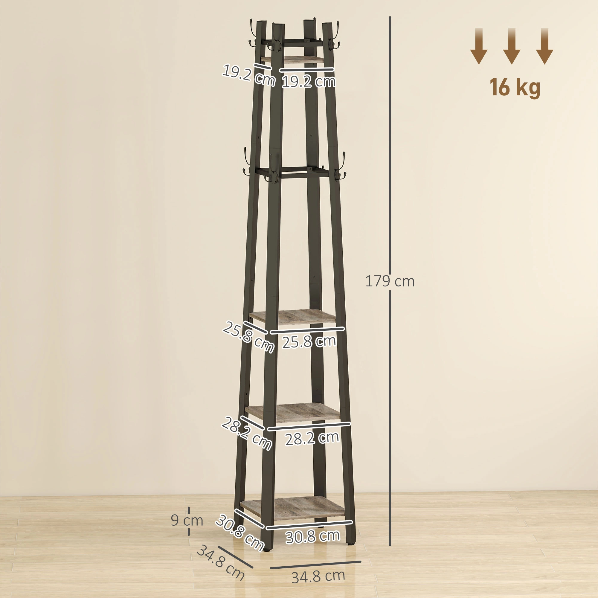 Coat Racks Wall Mounted, 6-Hook Heavy Duty Coat Rack with Hat Rack, Space-Saving Entryway Organizer for Bedroom, Bathroom, Hallway view 2