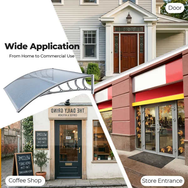 Awning for Door Entrance Window, 38x40 Inch Window Canopy Exterior, UV Rain Snow Protection for House Porch Patio Deck, Gray Bracket & Gray Blue Board view 4