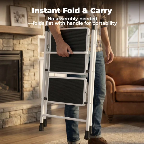 Step Ladder,Folding Step Stools 330 lbs Capacity, 2-Inch Thin for Storage, Anti-Slip Pedals & Handrails, Sturdy Steel for Home (Shipment from Walmart) view 6