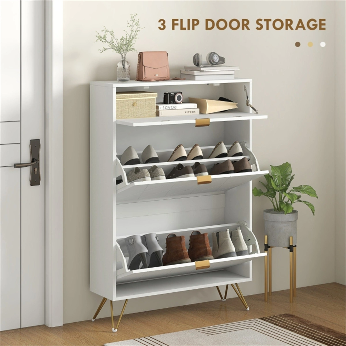 Compact Shoe Storage Cabinet with Doors - Organizer Rack for Entryway, Hallway