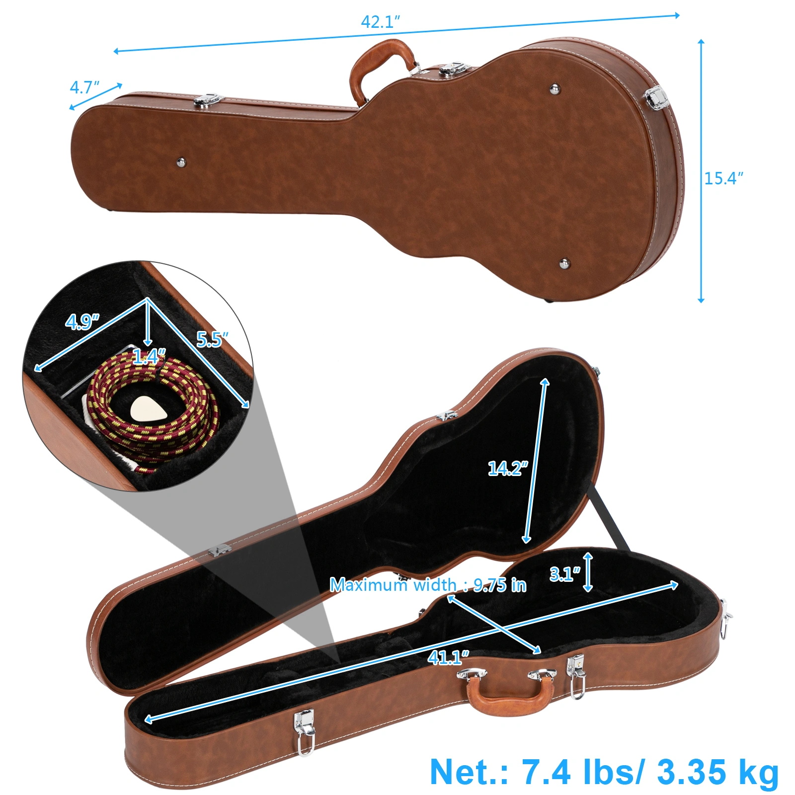 Hard-Shell Electric Guitar Case for GLP Style Electric Guitar Bulge Surface Brown view 18