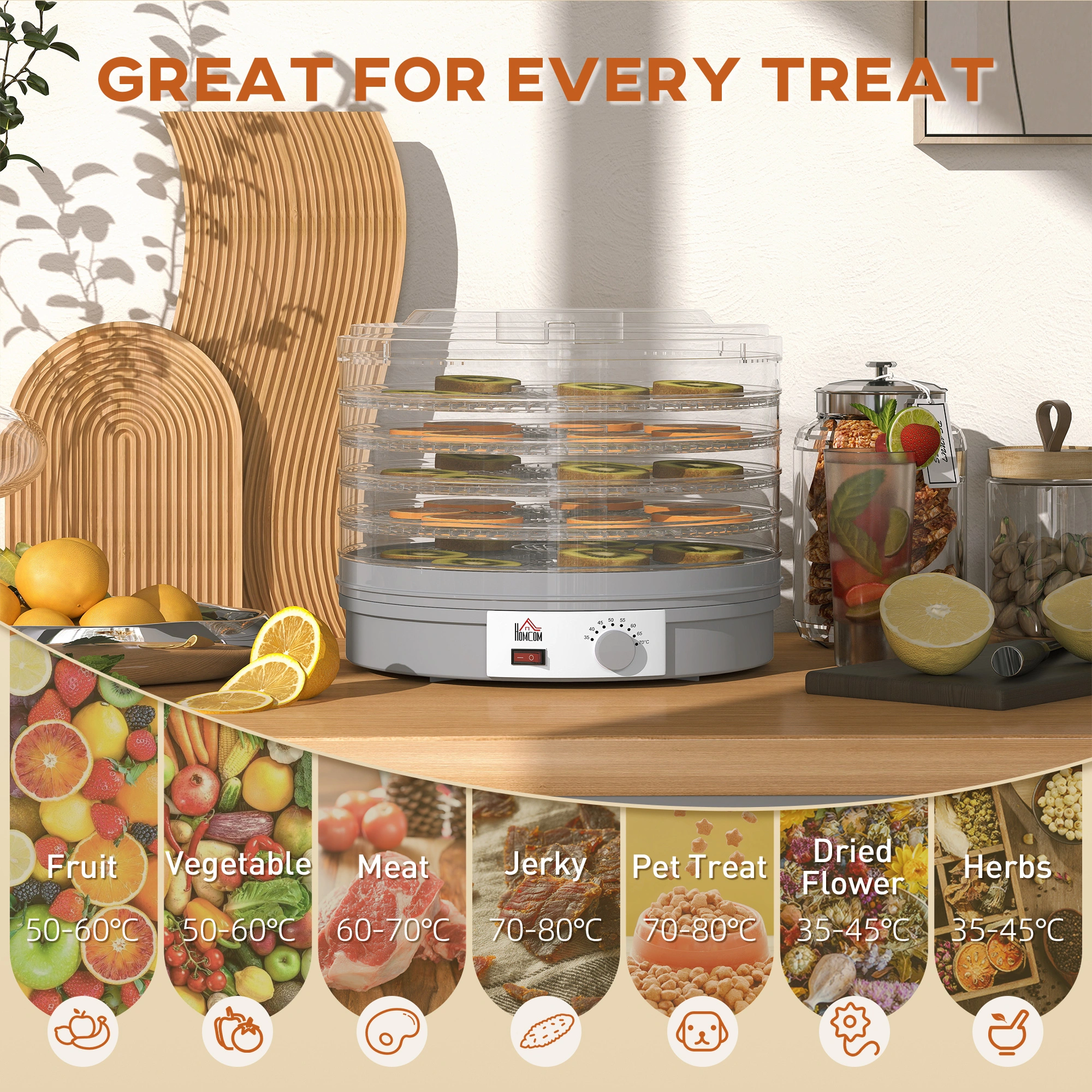 Food Dehydrator 6 Tray Electric Food Dryer, 1000W Digital Control, Stainless Steel Drying Rack for Fruit Jerky, 15.7" x 13 view 5