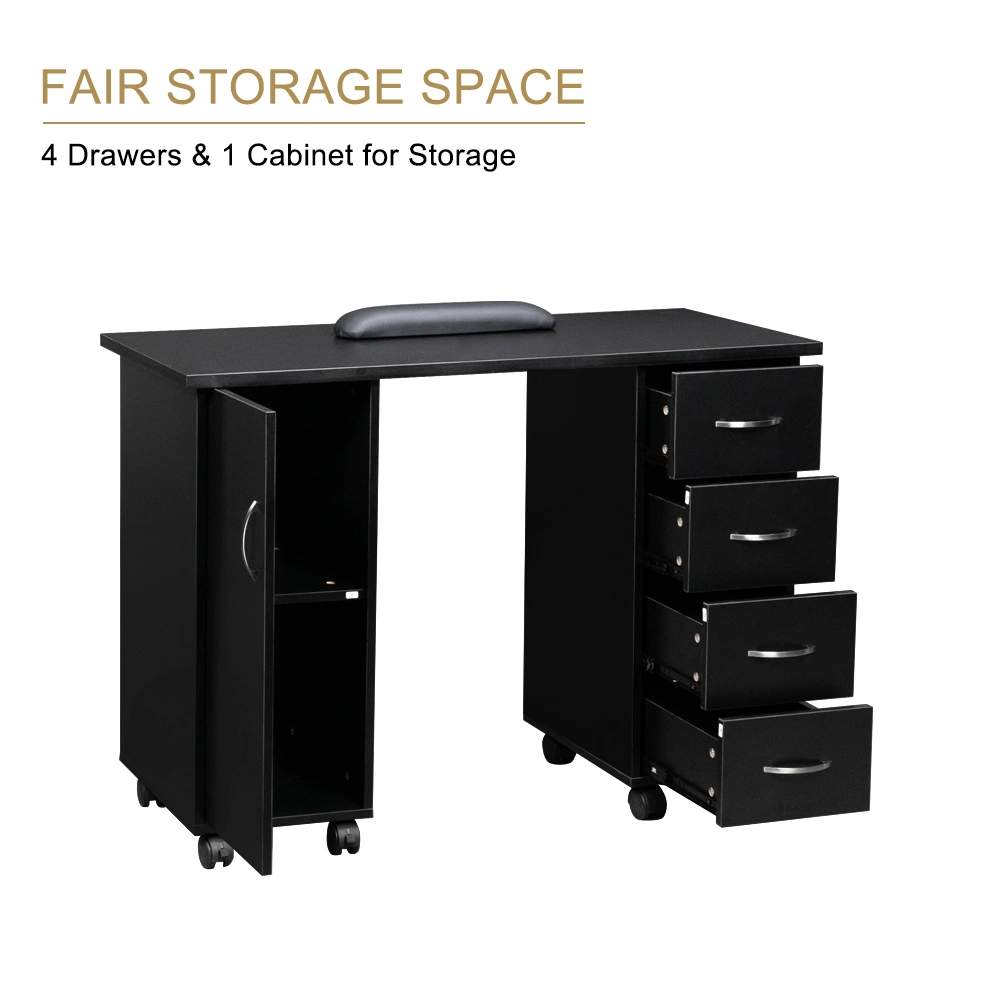 Double Edged Manicure Nail Table with Drawer Black view 11