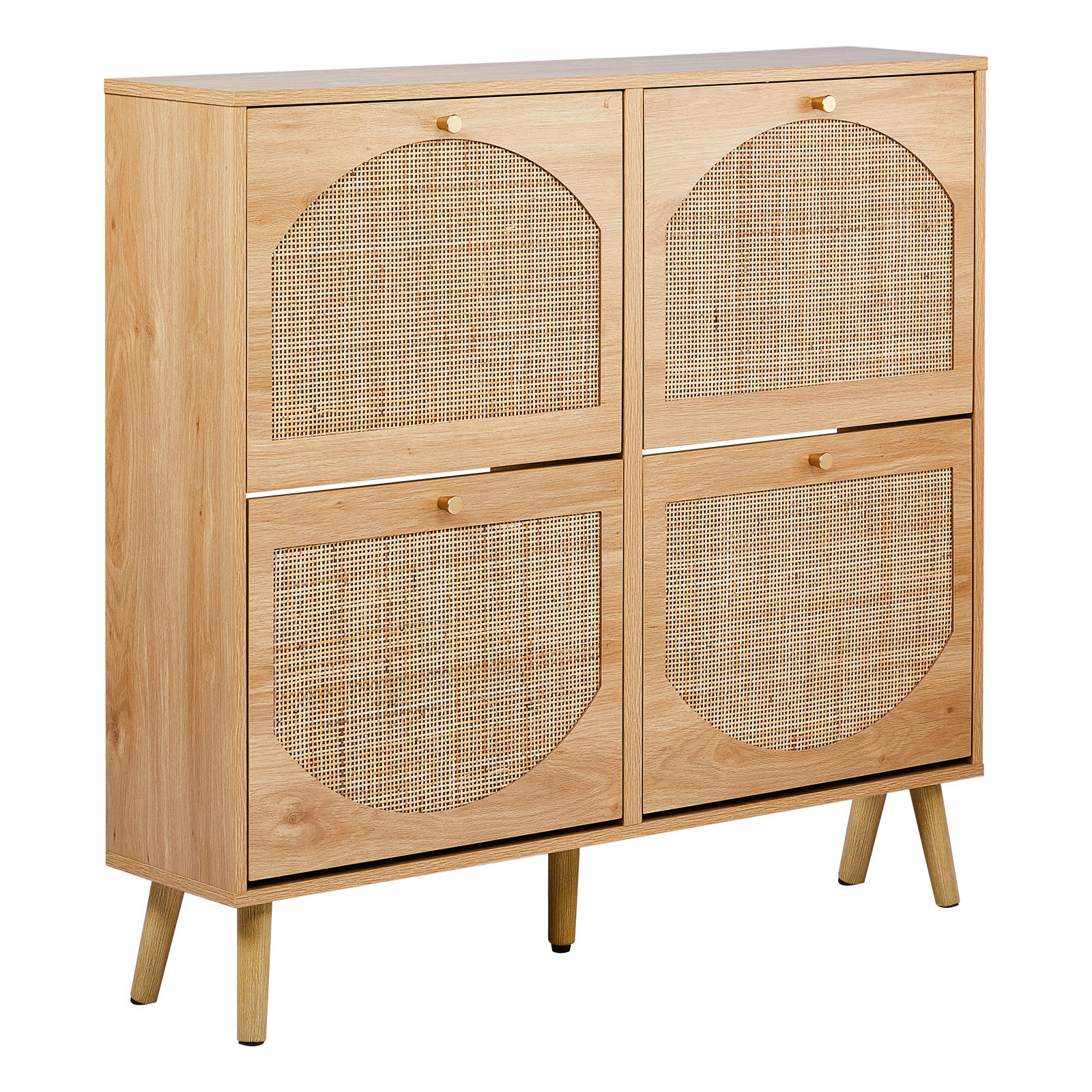 2 rows of 4 dump buckets with high feet arched rattan surface shoe cabinet density board with triamine 105*24*98cm original wood color view 10