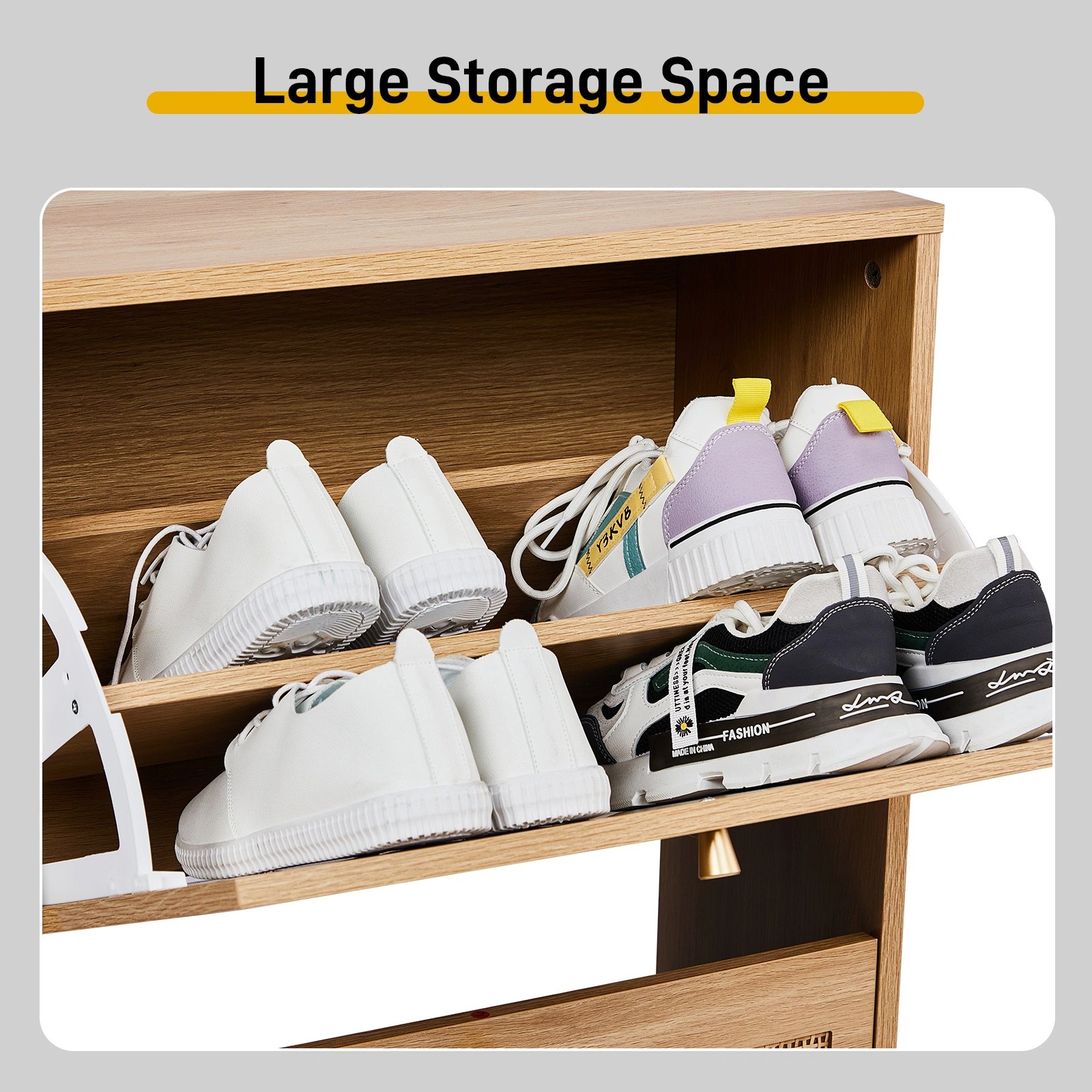 2 rows of 4 dump buckets with high feet arched rattan surface shoe cabinet density board with triamine 105*24*98cm original wood color view 6