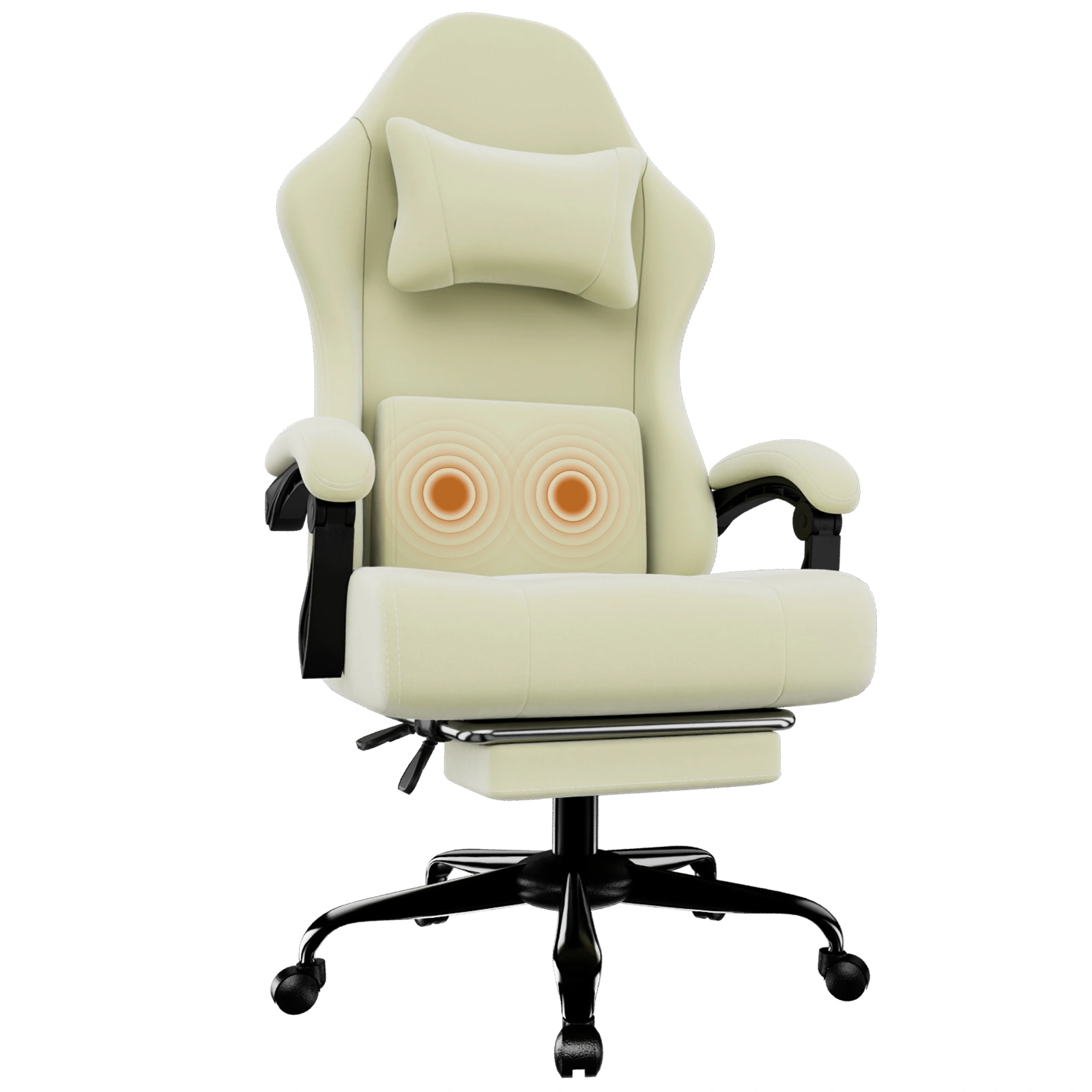 Ergonomic Gaming Chair with Massage Lumbar Support, Pocket Spring Cushion & Footrest - Height Adjustable Fabric Chair