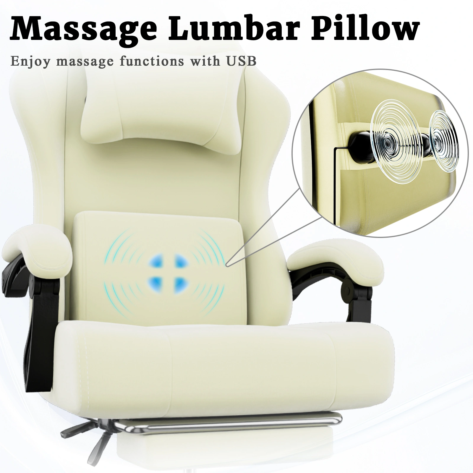 Ergonomic Gaming Chair with Massage Lumbar Support, Pocket Spring Cushion & Footrest - Height Adjustable Fabric Chair view 2