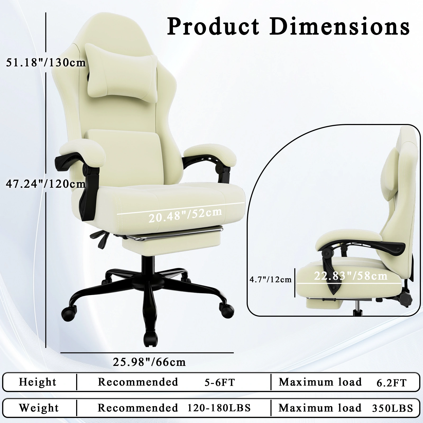 Ergonomic Gaming Chair with Massage Lumbar Support, Pocket Spring Cushion & Footrest - Height Adjustable Fabric Chair view 4