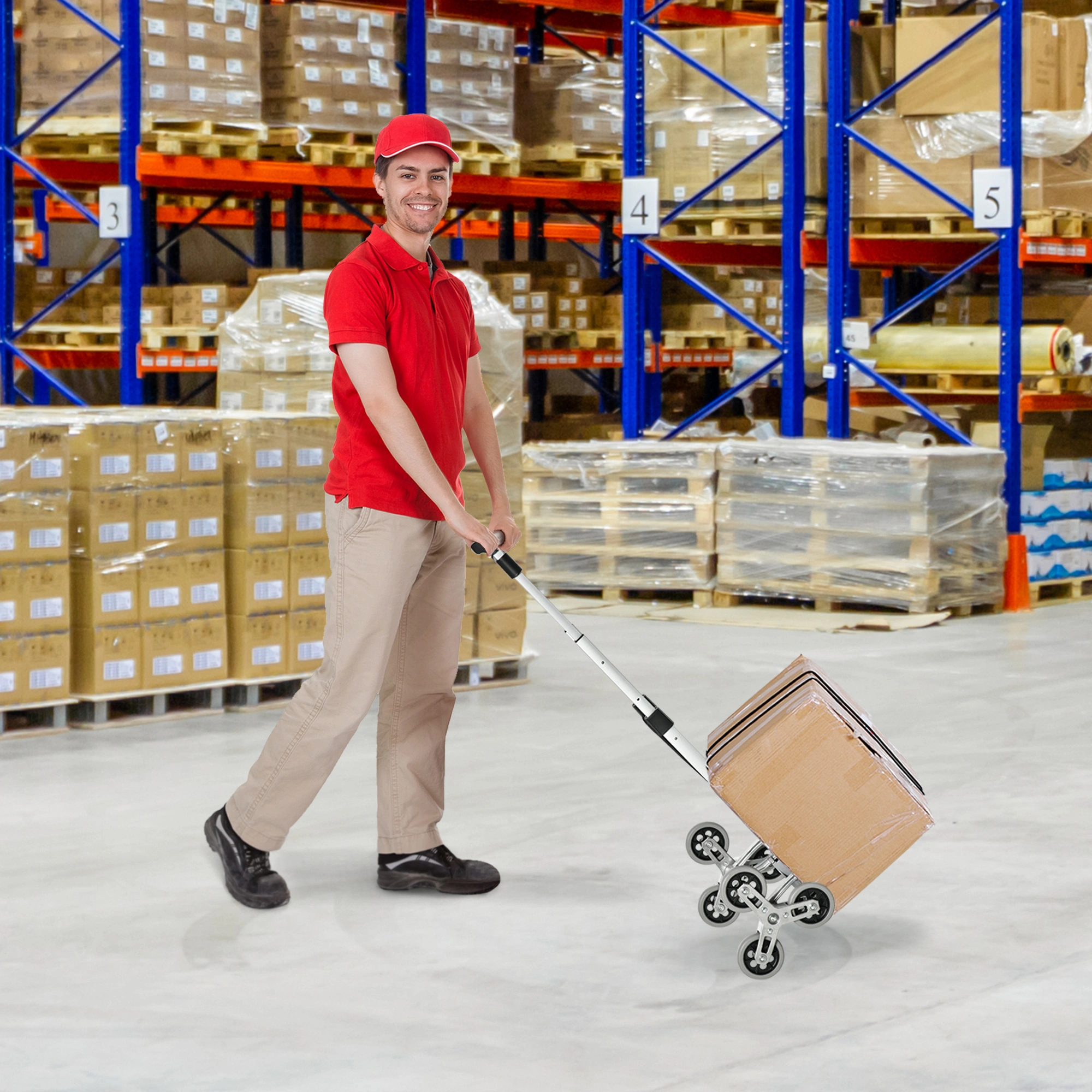 Heavy Duty Folding Hand Truck 200 lbs Capacity Telescopic Collapsible Aluminum Utility Cart Silver view 2