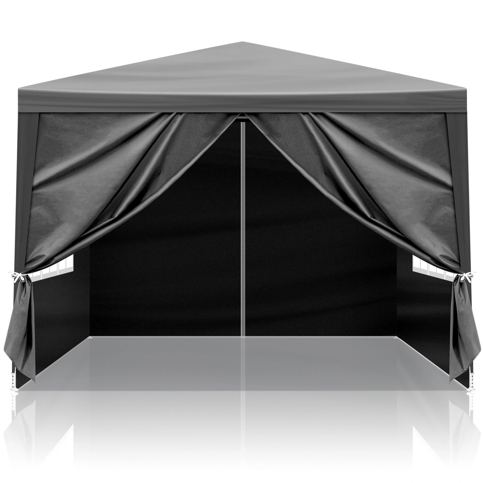10×10ft Black Outdoor Canopy Gazebo with 4 Removable Side Panels, 2 Zipper Doors and 2 Mesh Windows, Heavy Duty PE Cloth, Powder Coated Iron Pipes for Backyard Party Camping view 10