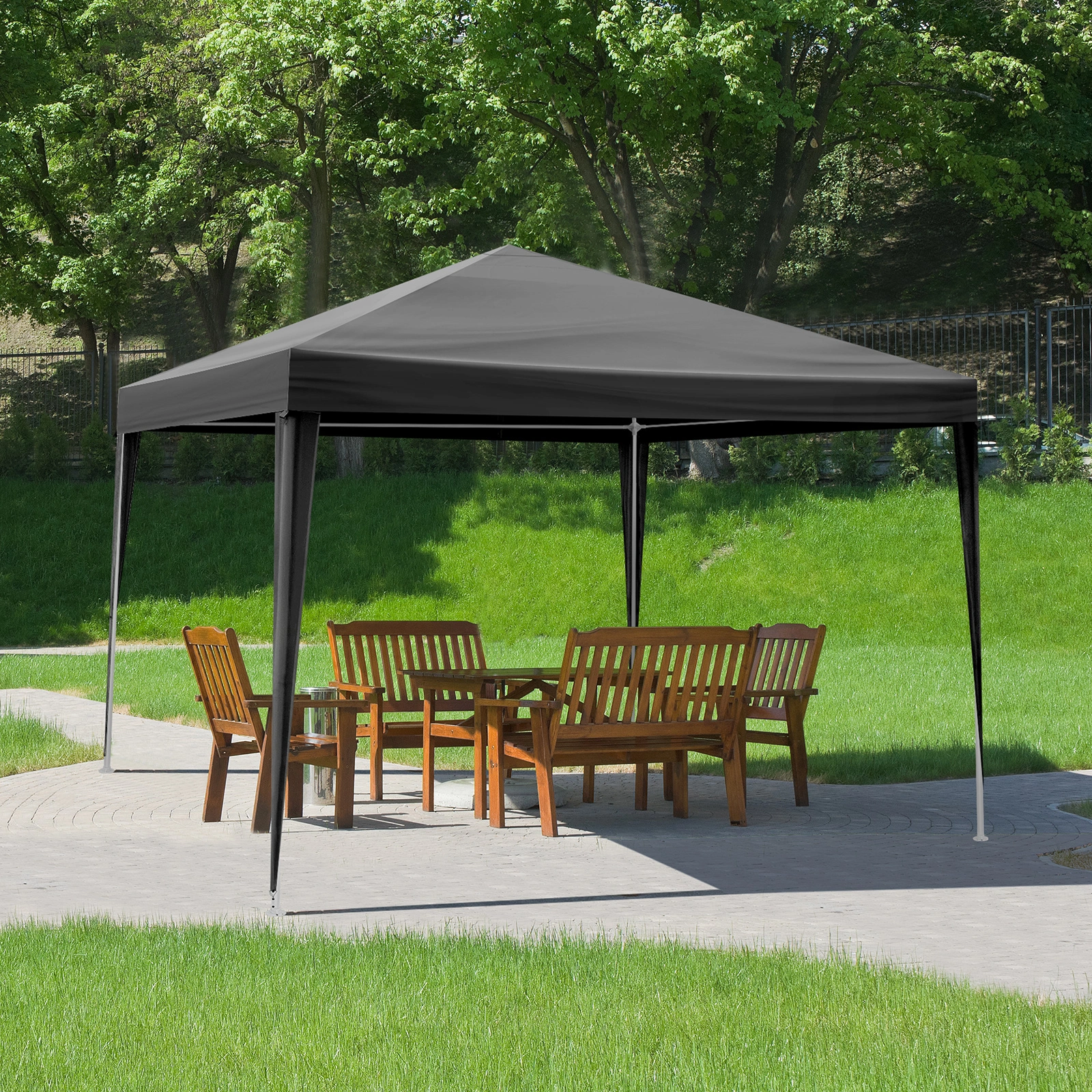 10×10ft Black Outdoor Canopy Gazebo with 4 Removable Side Panels, 2 Zipper Doors and 2 Mesh Windows, Heavy Duty PE Cloth, Powder Coated Iron Pipes for Backyard Party Camping view 15
