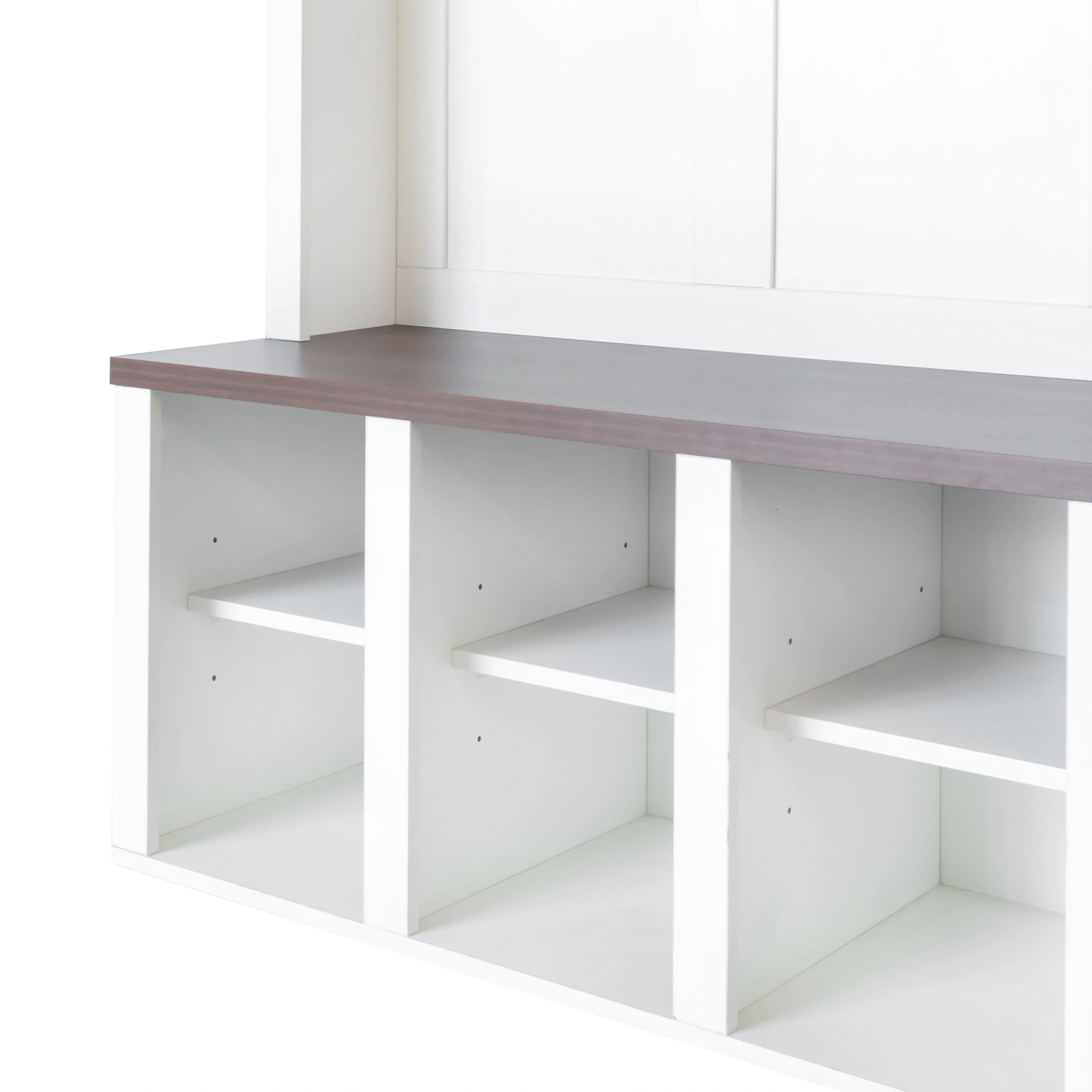 Farmhouse Hall Tree Bench with 6 Hooks, Entryway Storage Cabinet with Adjustable Shelves & Cubbies, White Shoe Bench for Mudroom Living Room, 76.7"H view 8