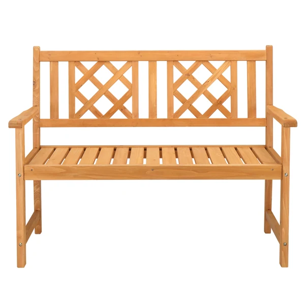 118*56.5*90cm Outdoor Garden Fir Grid Back Wooden Bench Burlywood view 6