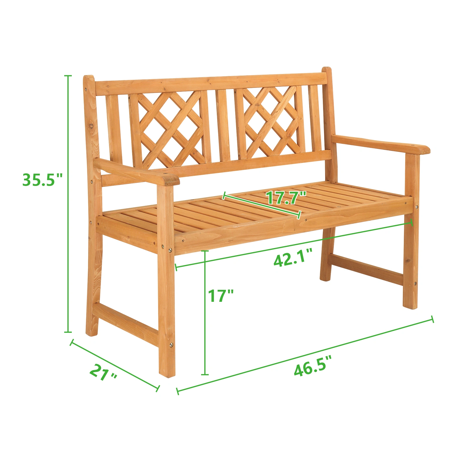 118*56.5*90cm Outdoor Garden Fir Grid Back Wooden Bench Burlywood view 14