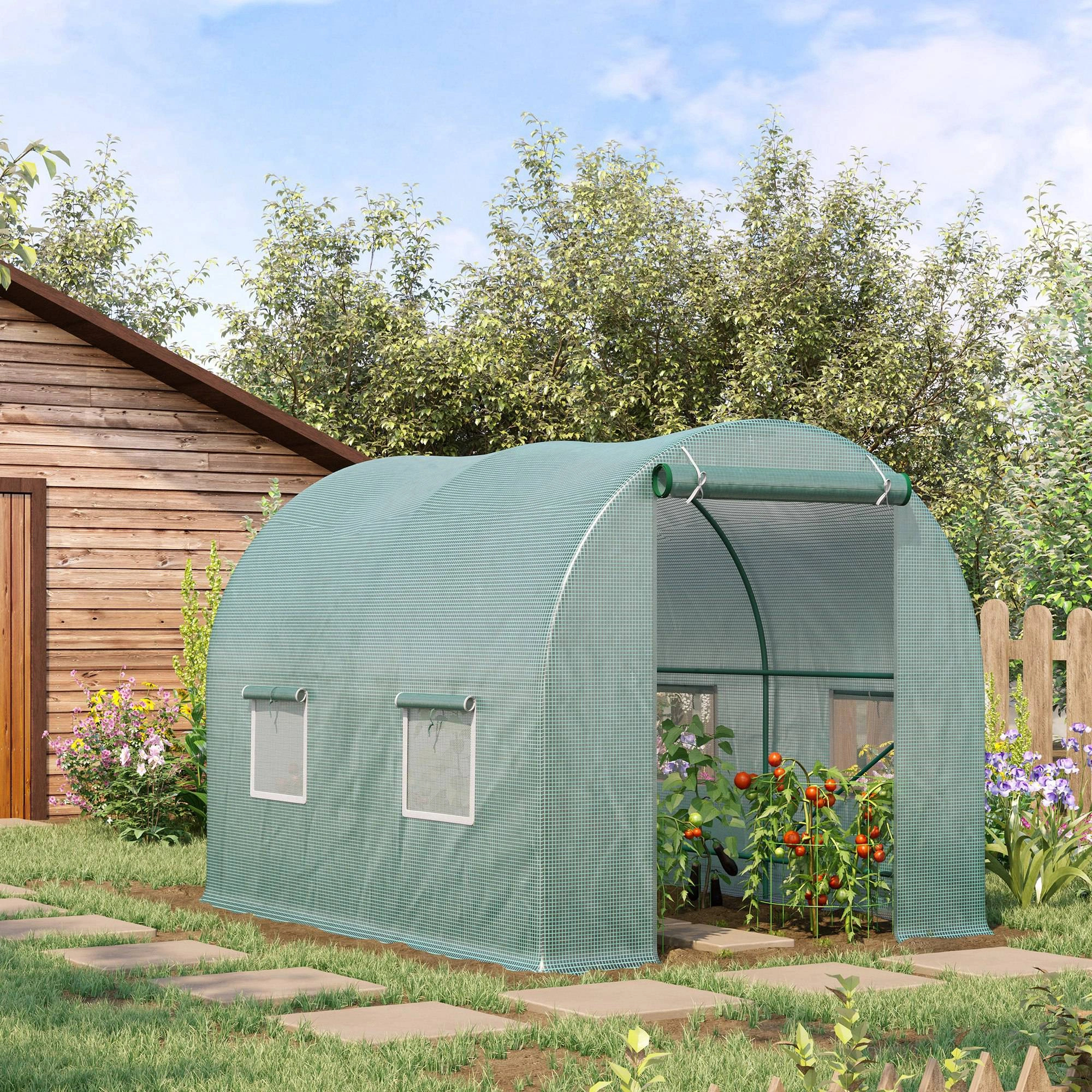 Walk-in Tunnel Greenhouse, 10x8x7 ft Heavy Duty Polycarbonate Hoop House with Roll-up Sides, Ventilation Windows for Garden & Farm view 2