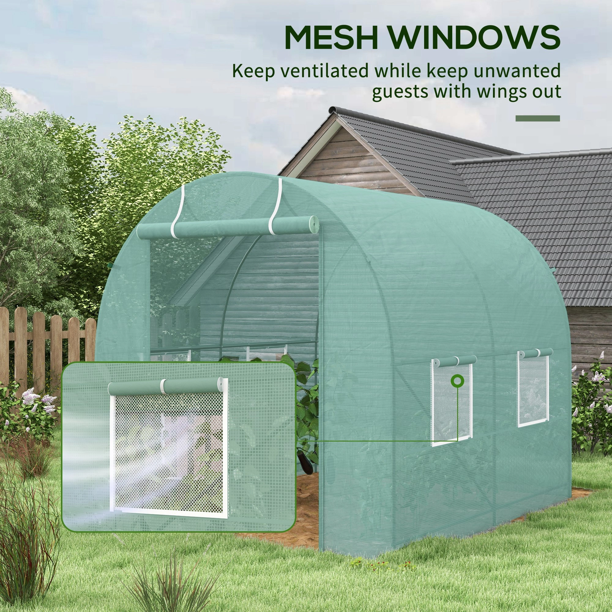 Walk-in Tunnel Greenhouse, 10x8x7 ft Heavy Duty Polycarbonate Hoop House with Roll-up Sides, Ventilation Windows for Garden & Farm view 3