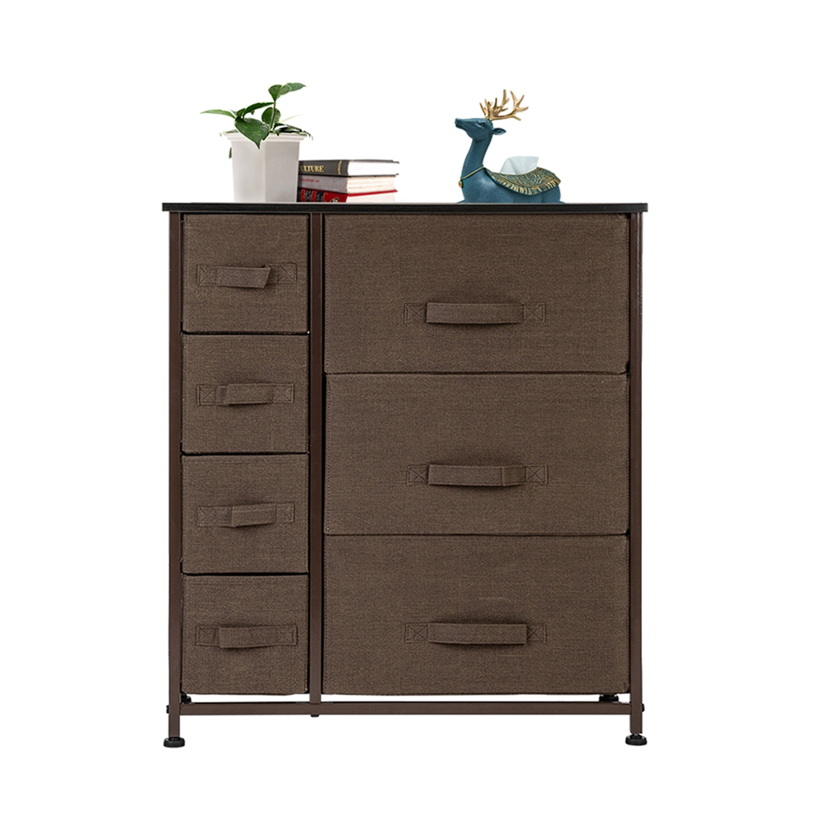 7 Drawer Fabric Dresser Storage Tower, Steel Frame Wood Top, Easy Pull Bins, Organizer for Bedroom Hallway Closet Office - Brown view 2