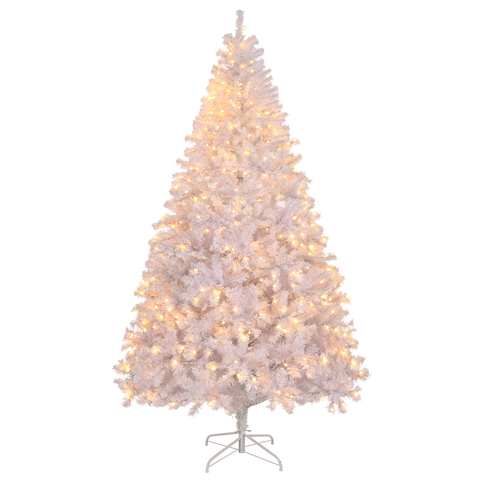 6 FT Artificial Christmas Tree with 100 Warm White Battery Operated Lights, 800 Branch Tips, Full Pre-Lit Pine Christmas Tree with Sturdy Metal Stand, White
