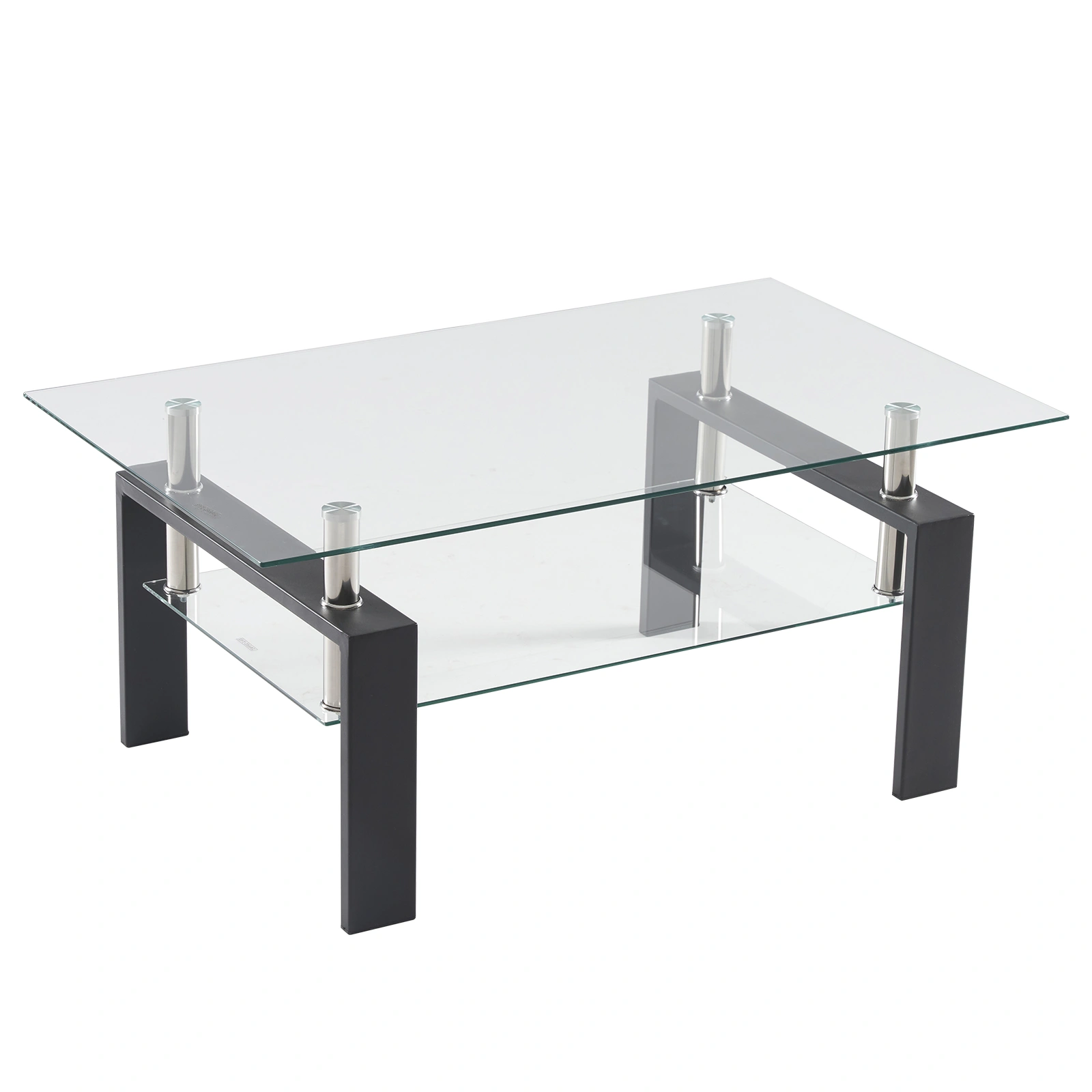 Arc Shaped Two Tier Tempered Glass Coffee Table with Curved Base