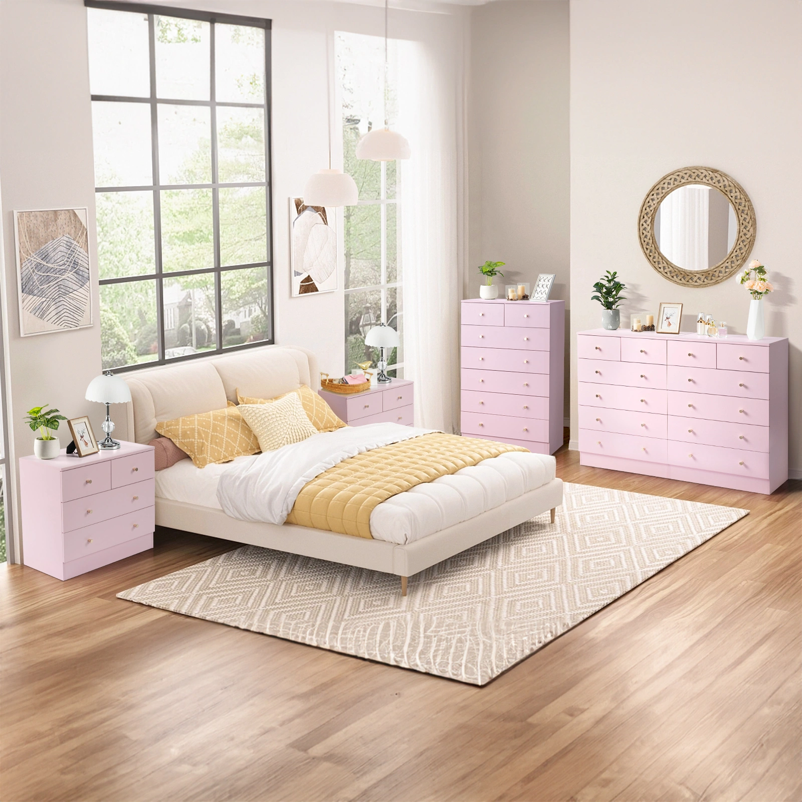 Modern Simple 7-Drawer Dresser Pink view 7