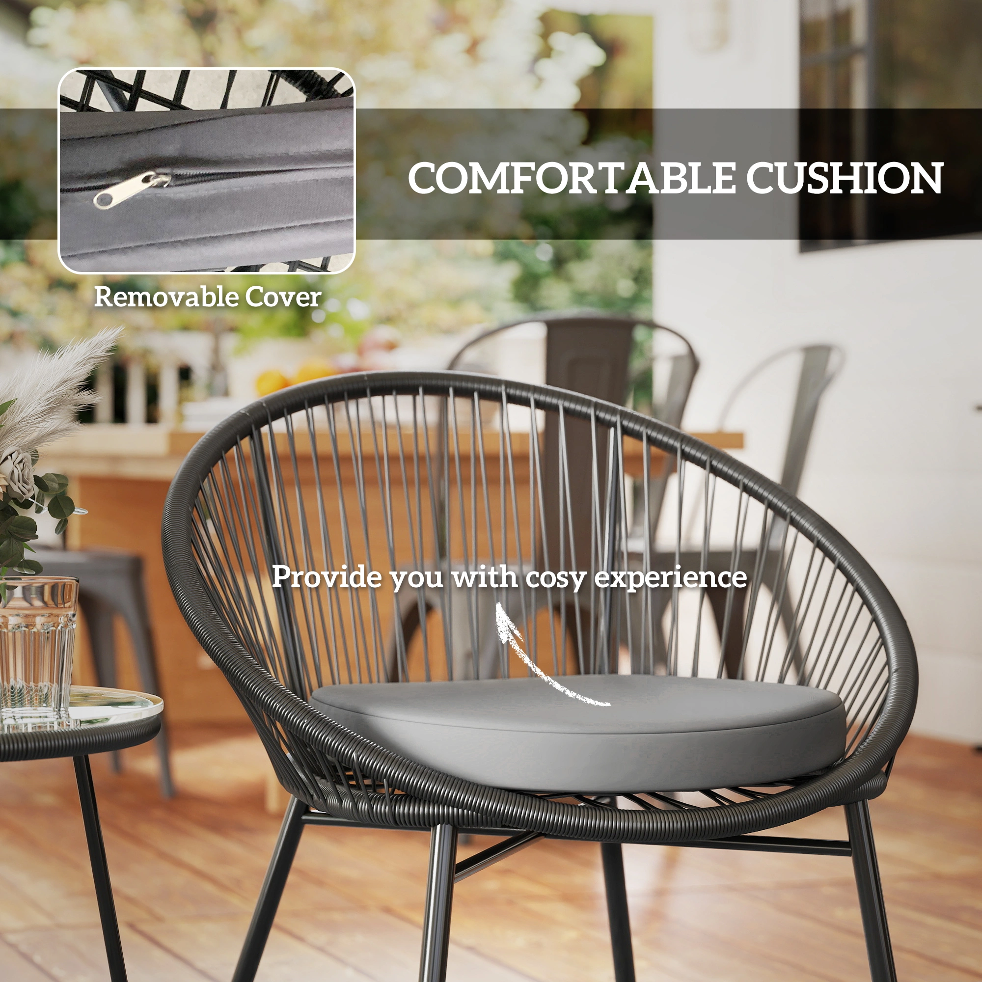 Garden Rocking Chair - Outdoor Patio Rocker with Cushion, All-Weather Resin Wicker, Comfortable Seating for Porch, Deck, Yard view 2