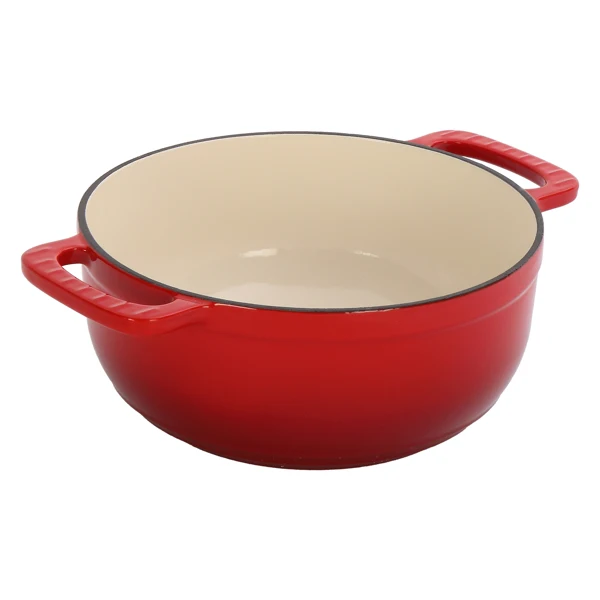 Cast iron 6QT cooking pot - Gradient red - Includes two silicone gloves - Enamel pot view 2