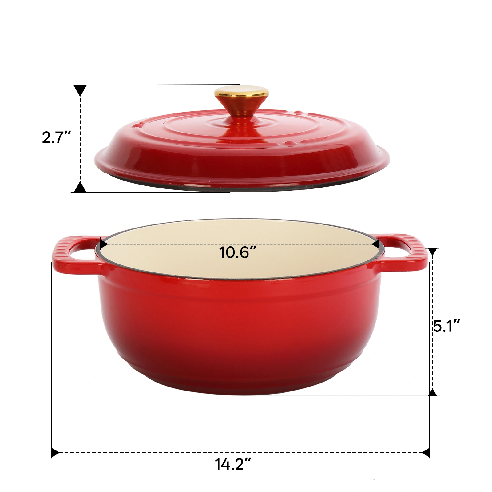 Cast iron 6QT cooking pot - Gradient red - Includes two silicone gloves - Enamel pot view 12