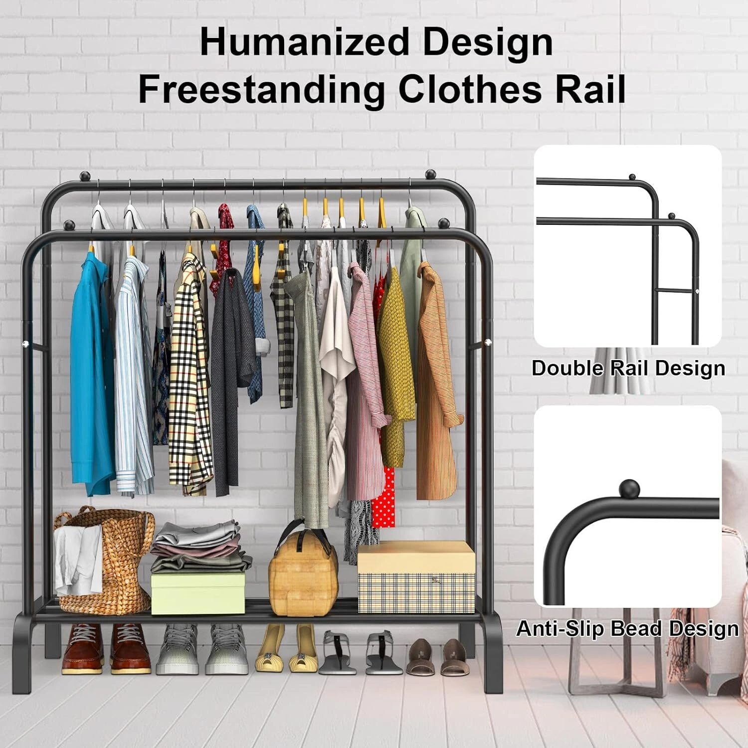 Heavy Duty Double Clothes Rail Hanging Rack Garment Display Stand Shoes Storage view 5