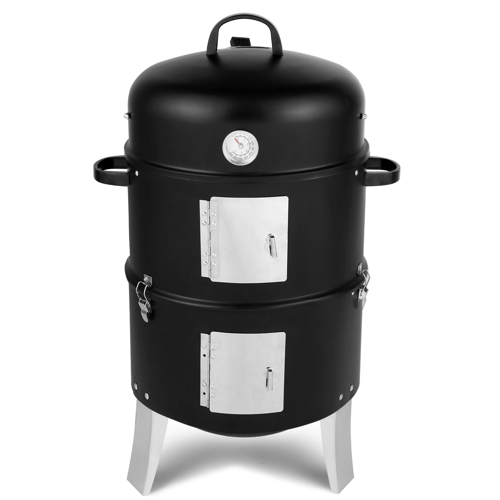 Vertical Steel Charcoal Smoker 28" Heavy Duty Double Layer Round BBQ Grill & Oven for Outdoor Cooking, Black view 2