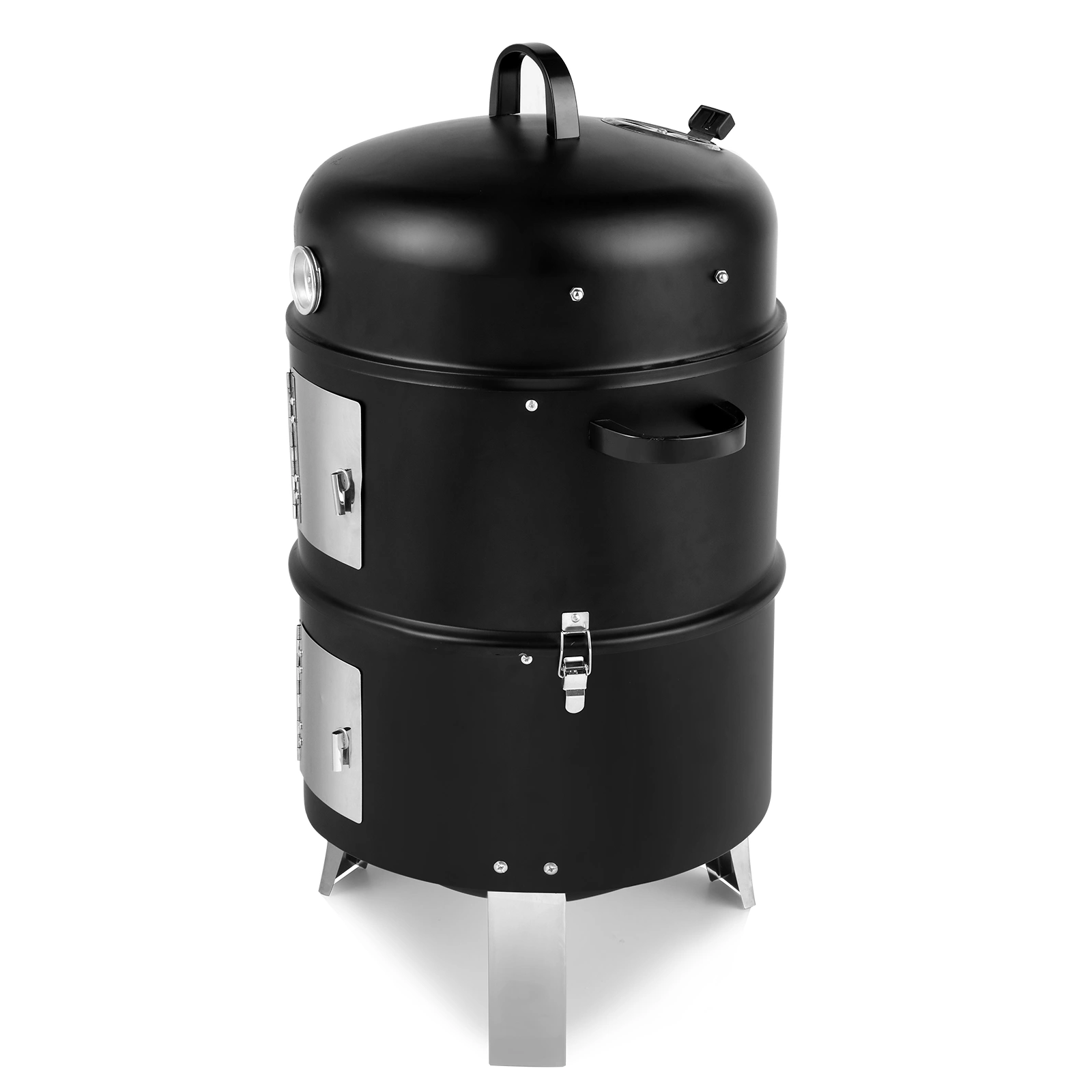 Vertical Steel Charcoal Smoker 28" Heavy Duty Double Layer Round BBQ Grill & Oven for Outdoor Cooking, Black view 3