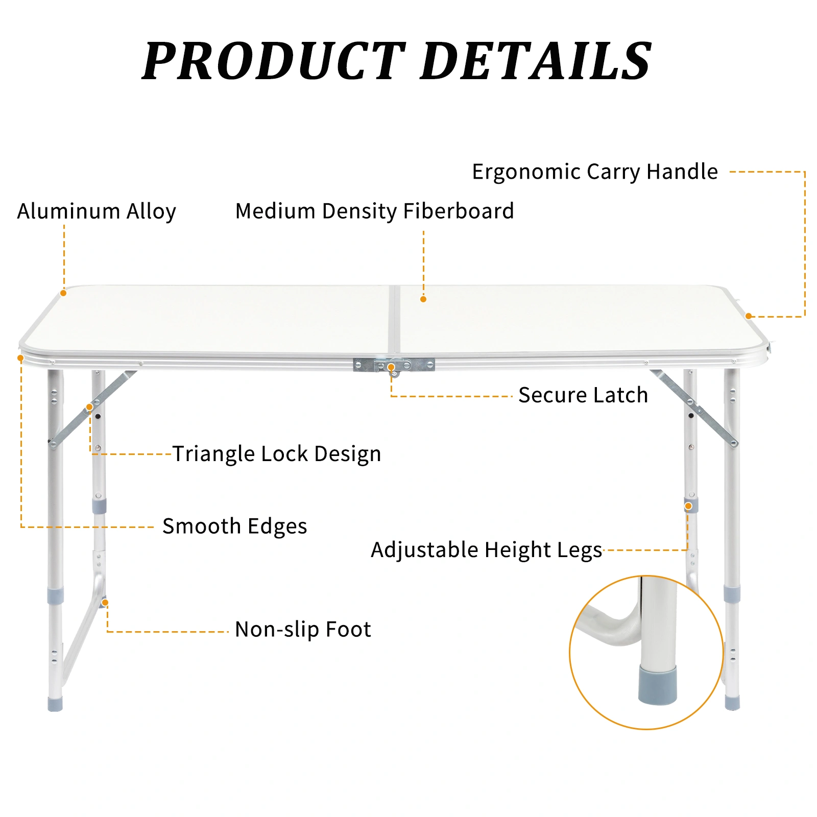120 x 60 x 70 4Ft Portable Multipurpose Folding Table White view 26