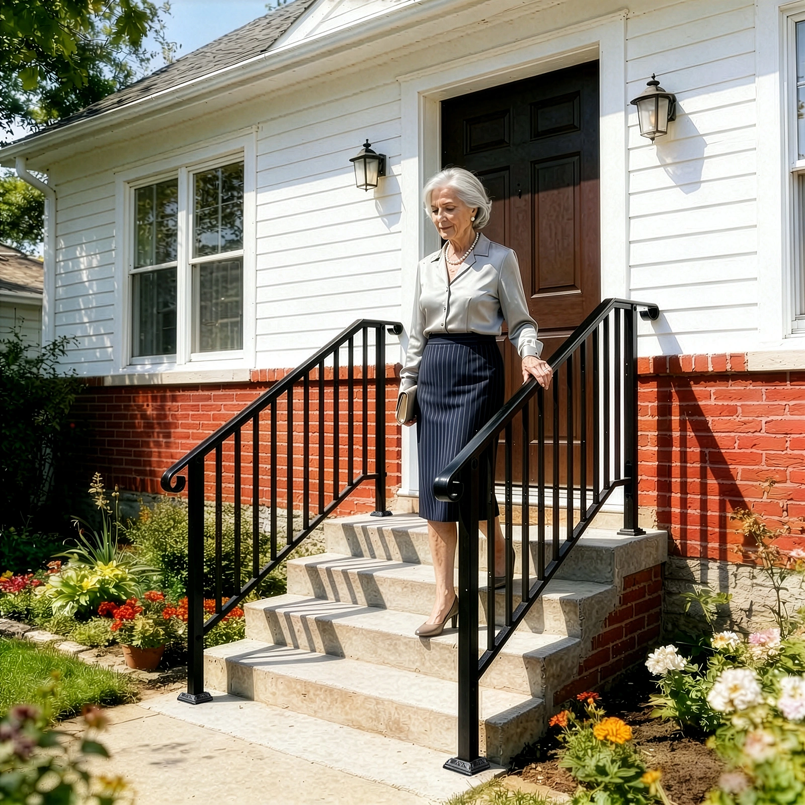 Artisasset Matte Black Outdoor 4 Level Iron Handrail view 27