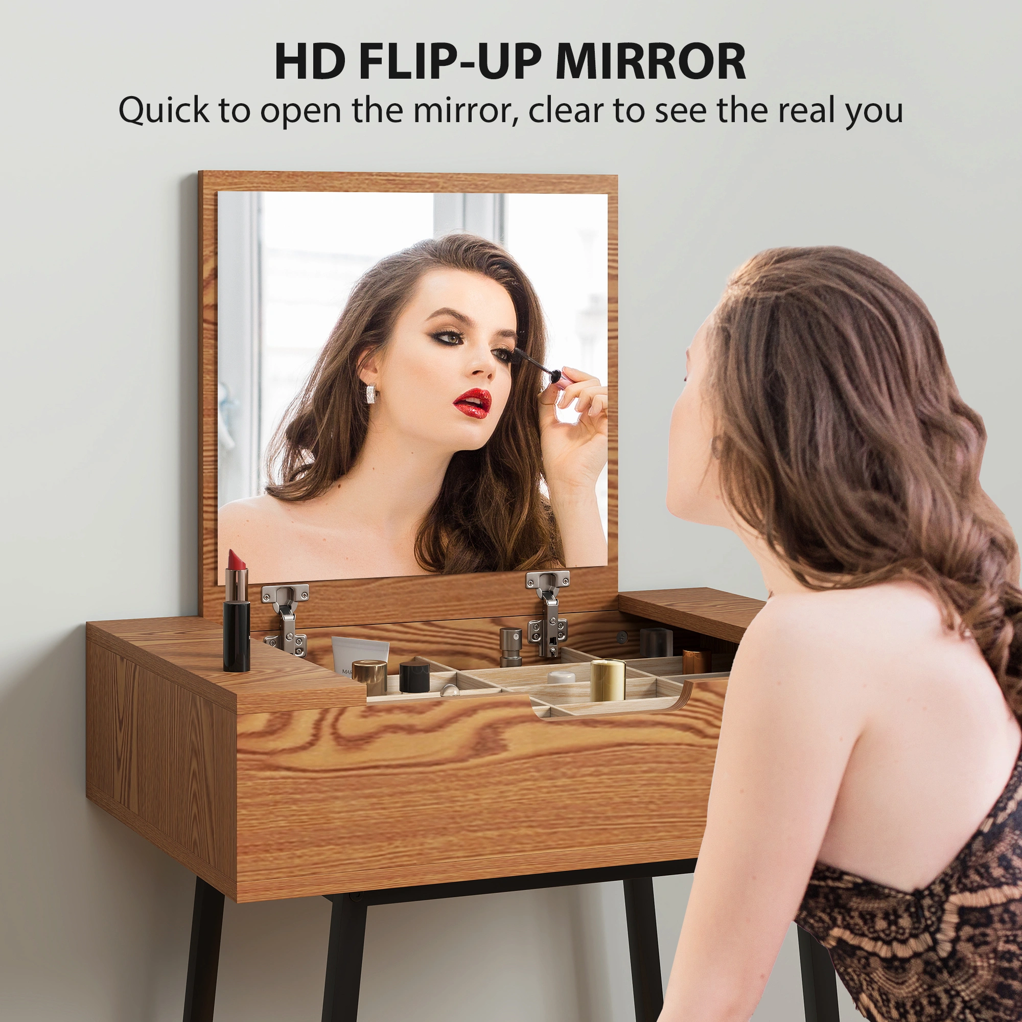 Modern Vanity Dressing Table with Mirror | Makeup Desk, Wood Finish, LED Lights, Storage Drawers, White, 100cm