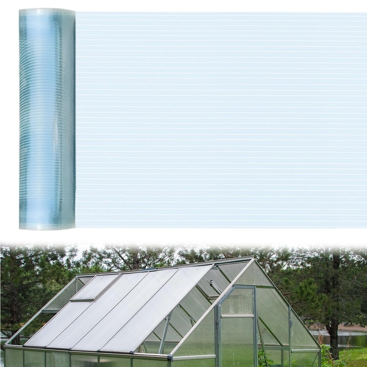 3.3x32ft Polycarbonate Roof Panel Roll, Clear Insulated Rainproof Greenhouse Panels, Glass Fiber Canopy Cover