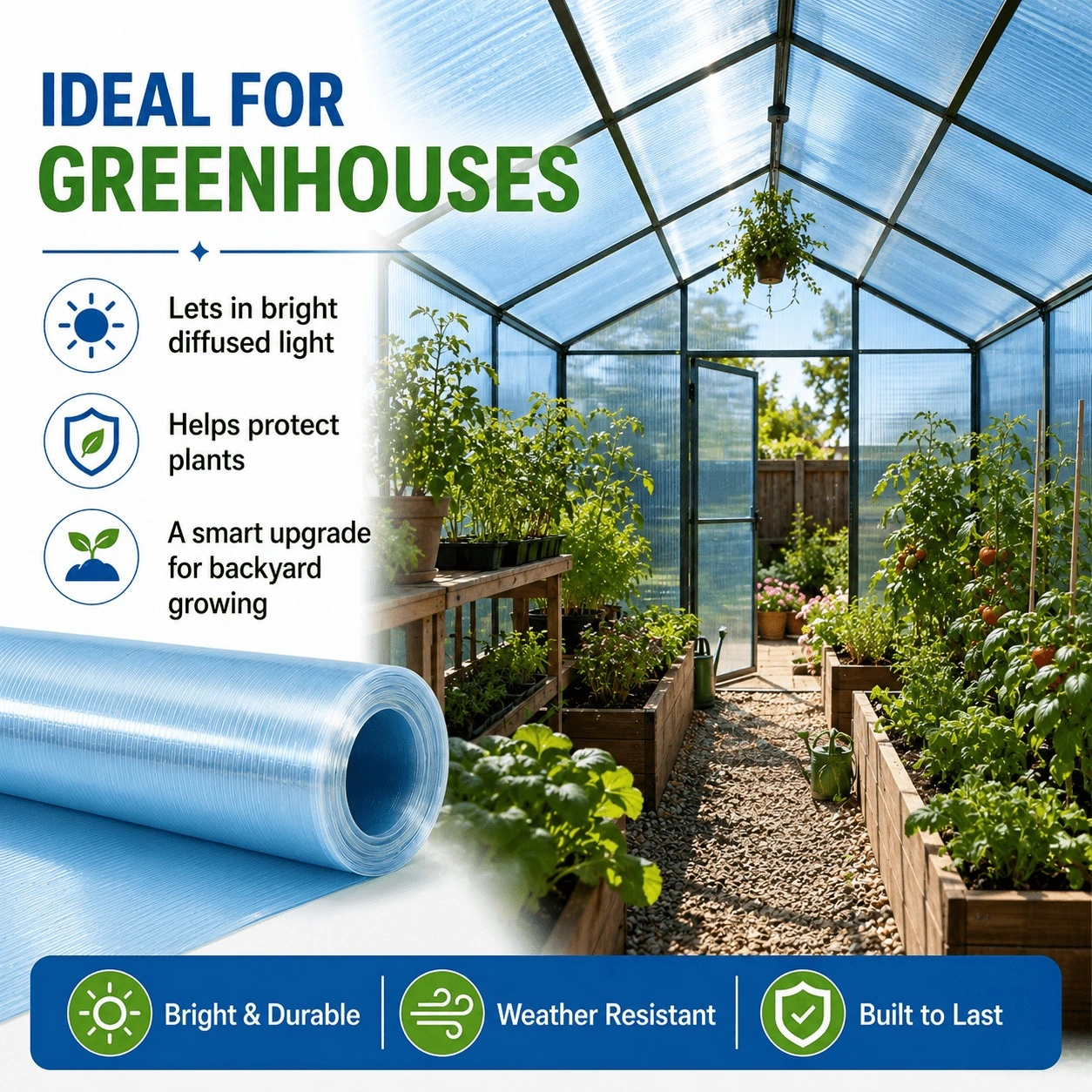 3.3x32ft Polycarbonate Roof Panel Roll, Clear Insulated Rainproof Greenhouse Panels, Glass Fiber Canopy Cover view 6