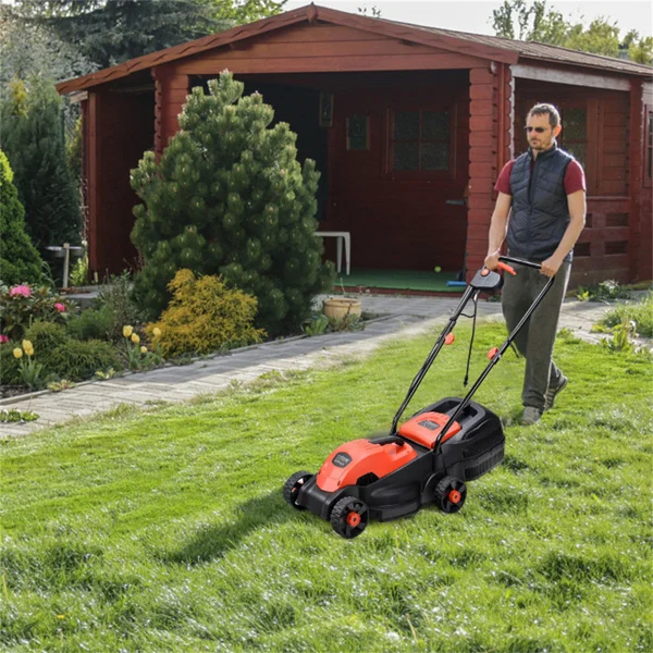 13-Inch Electric Lawn Mower with 8 Gal Grass Collection Box, 3 Adjustable Cutting Heights, Lightweight 15.5LBS Push Mower for Garden - Red view 2