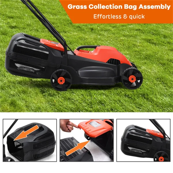 13-Inch Electric Lawn Mower with 8 Gal Grass Collection Box, 3 Adjustable Cutting Heights, Lightweight 15.5LBS Push Mower for Garden - Red view 4
