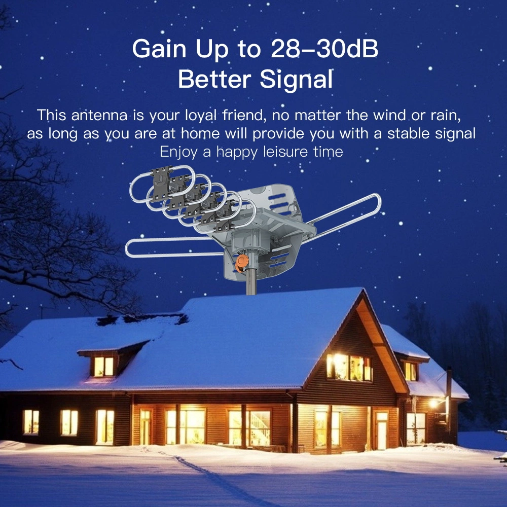 360-Degree Rotation UV Dual Bands 28-36dB Outdoor Antenna Install-free Guide without Stand view 11