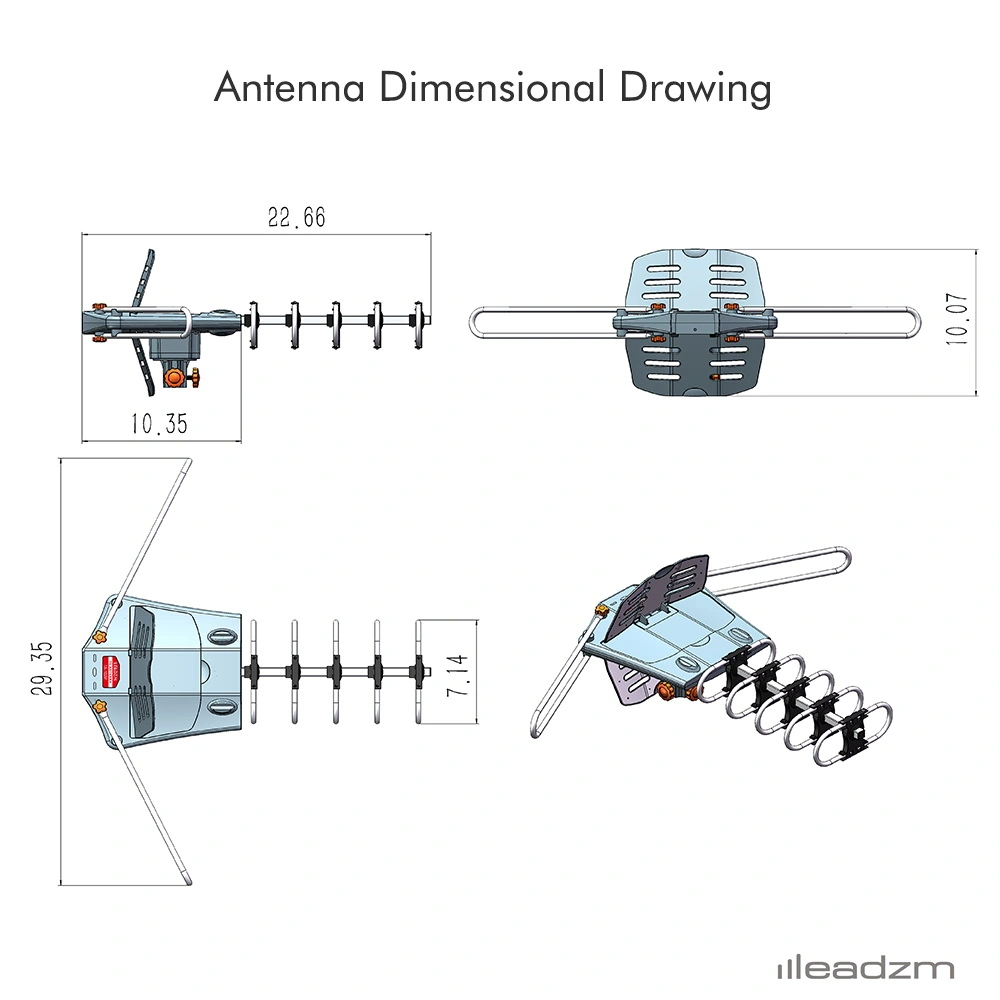 360-Degree Rotation UV Dual Bands 28-36dB Outdoor Antenna Install-free Guide without Stand view 22