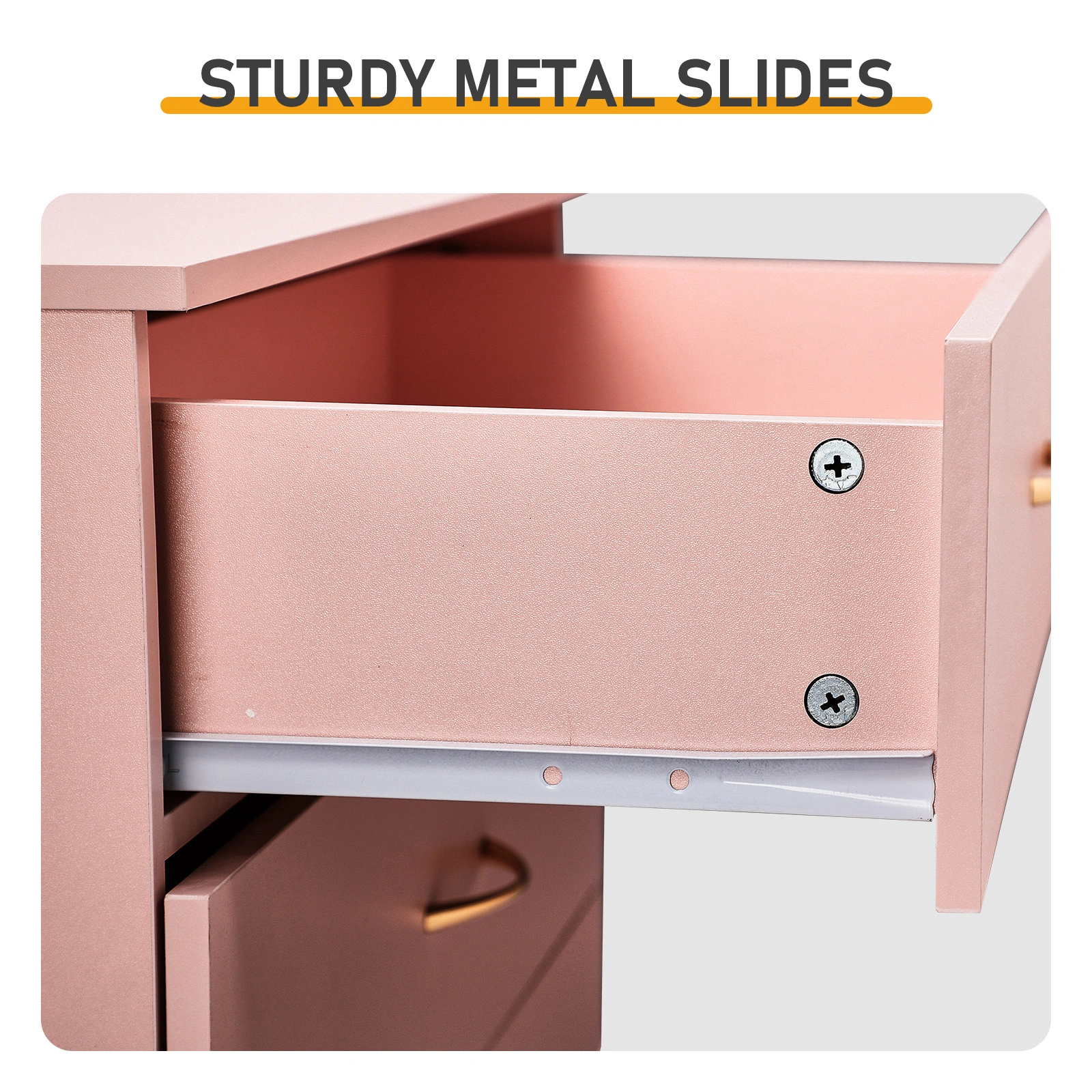 25.98"*12.99"*30.42" 4-Drawer Cabinet Faux Rose Gold Handles Pink view 8