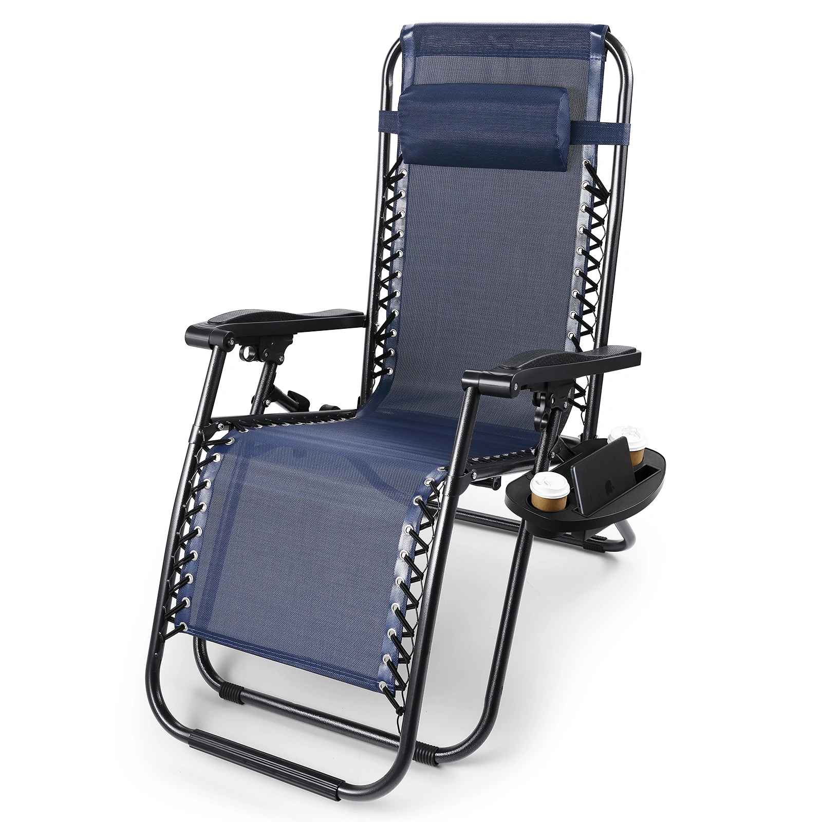 Set of 2 Folding Deck Chairs Resilient Sun Loungers Blue Outdoor Garden