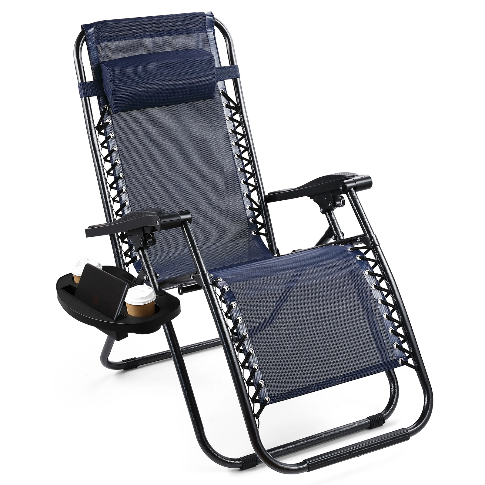 Set of 2 Folding Deck Chairs Resilient Sun Loungers Blue Outdoor Garden view 2