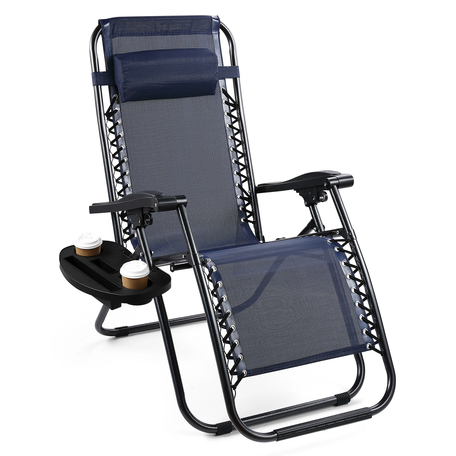 Set of 2 Folding Deck Chairs Resilient Sun Loungers Blue Outdoor Garden view 3