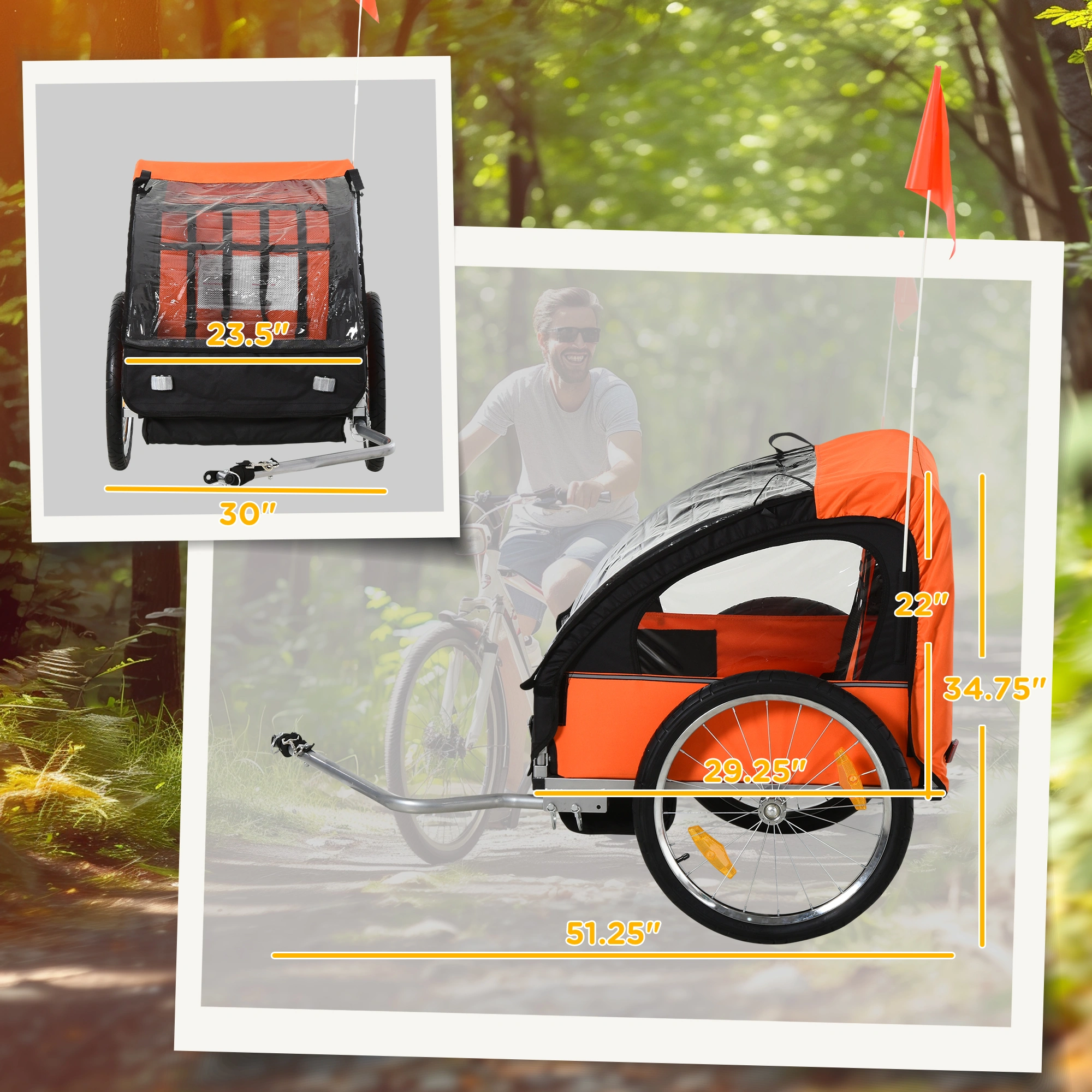 Heavy Duty Bicycle Trailer Cart for Kids & Pets, Foldable Bike Cart with Safety Harness, 100lb Capacity, Black Steel Frame, Universal Fit for Most Bicycles view 2