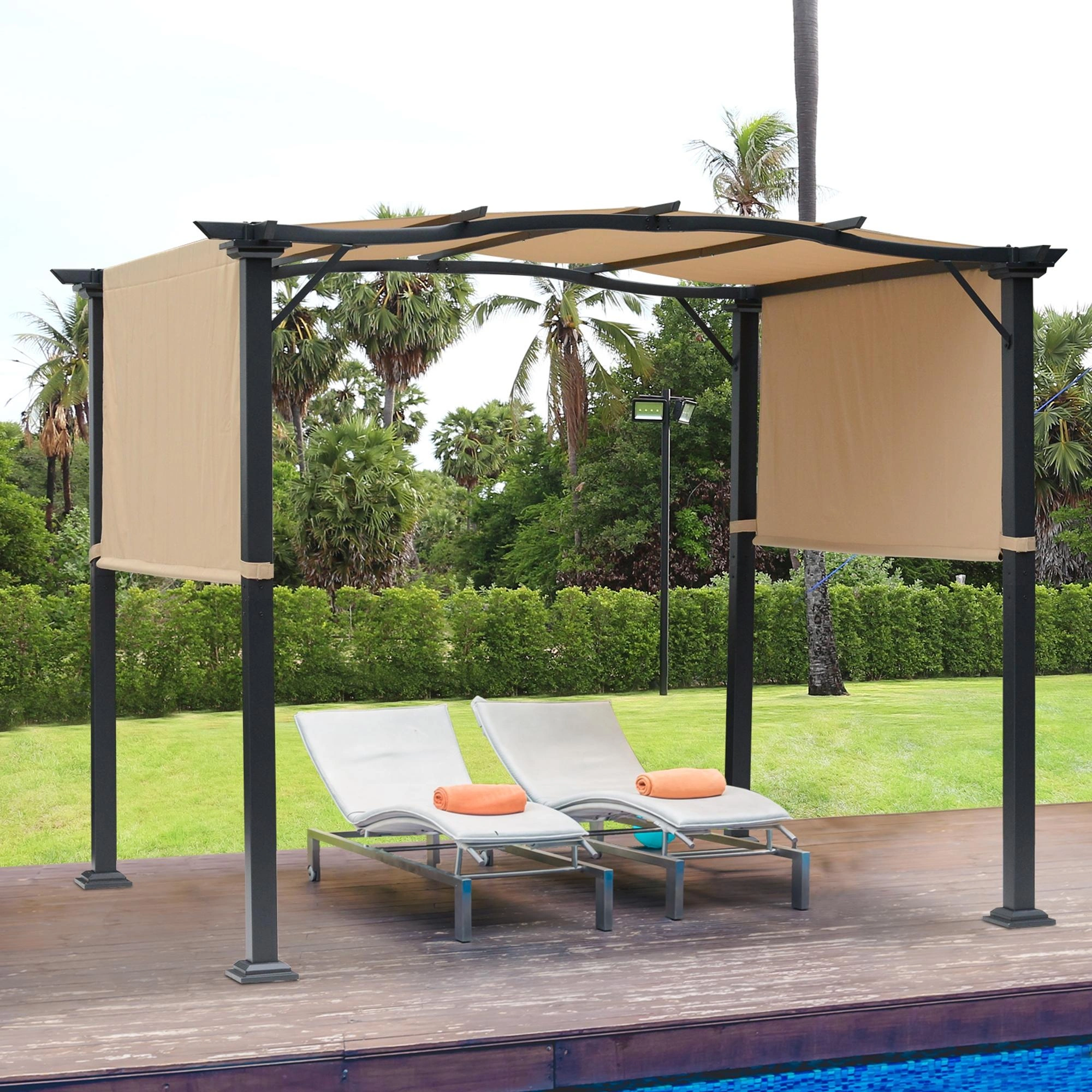 10x10 ft Heavy Duty Gazebo with Curtains Side Panels, Vinyl Coated Steel Frame Waterproof Canopy Outdoor Patio Shelter, Charcoal