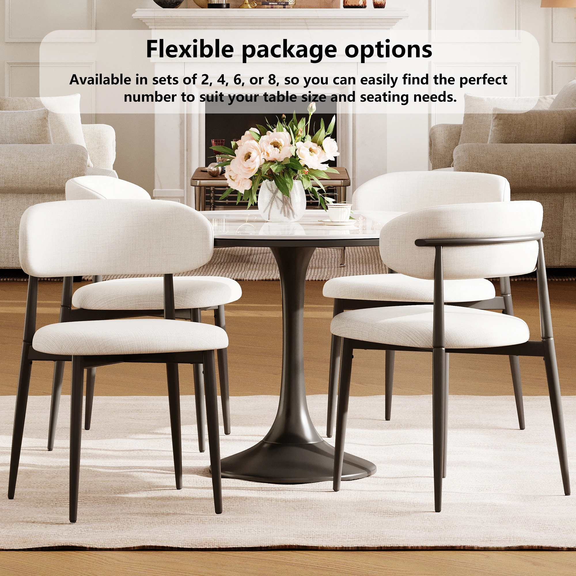 Set of 2 Dining Chairs Metal Kitchen Chair Modern Fabric Upholstered Seat Beige Accent Chair for Dining Room Cafe view 4